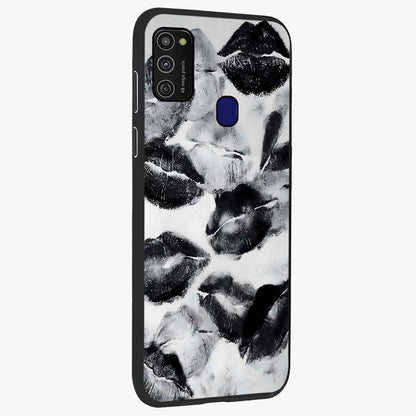 Midnight Kiss Marks Glass Case upright view showcasing stylish kiss mark artwork with trendy romantic theme.