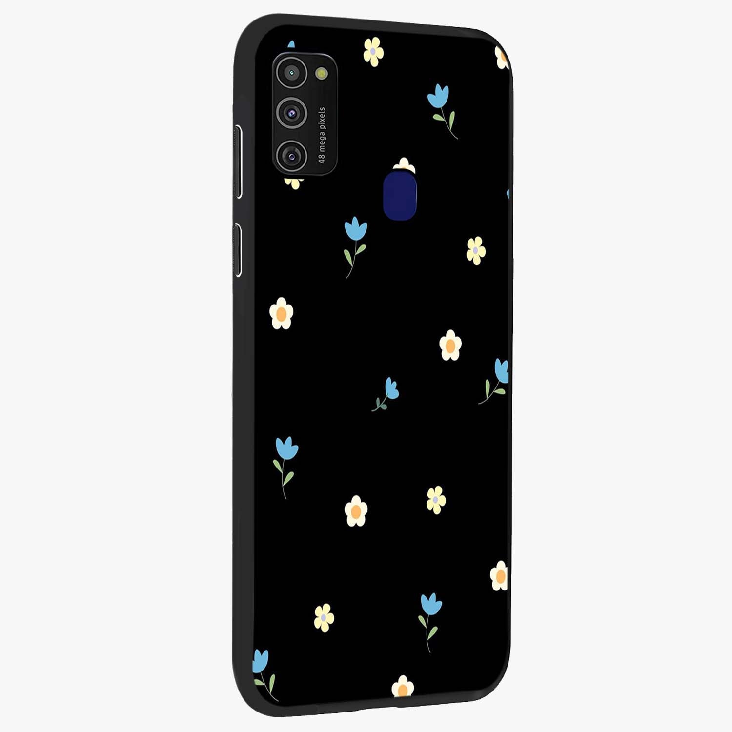 Minimal Petal Whispers Glass Case upright view showcasing elegant floral artwork with modern minimalist style.