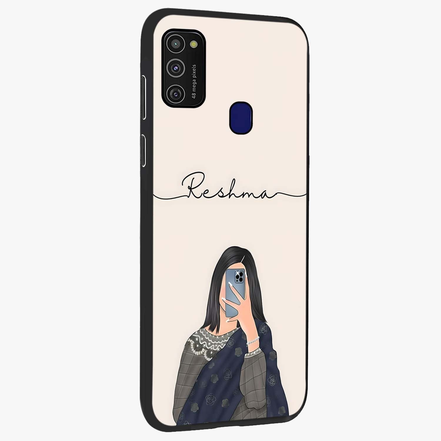 Mirror Mood Muse With Custom Name Glass Case upright view showcasing artistic mirror themed artwork with personalized aesthetic.