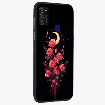 Moonlit Floral Elegance Glass Case upright view showcasing delicate floral artwork with refined night inspired theme.