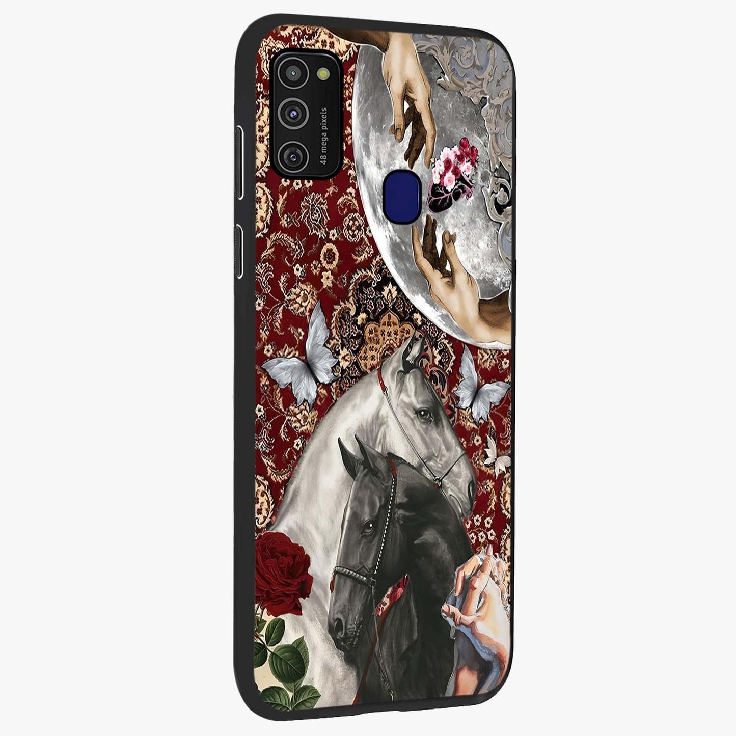Moonlit Royal Stallion Glass Case upright view showcasing dramatic horse artwork with glowing moon themed design.