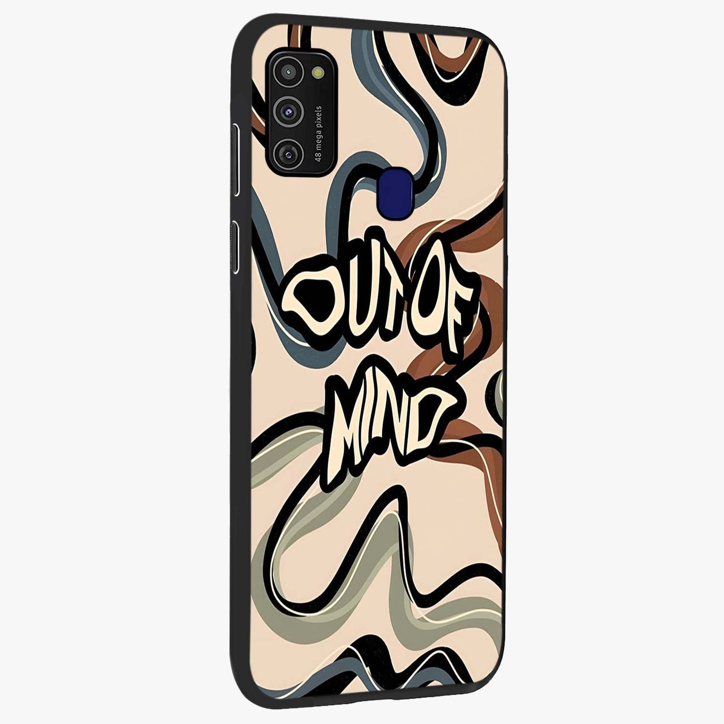 Out Of Mind Glass Case upright view showcasing striking typography artwork with edgy conceptual theme.