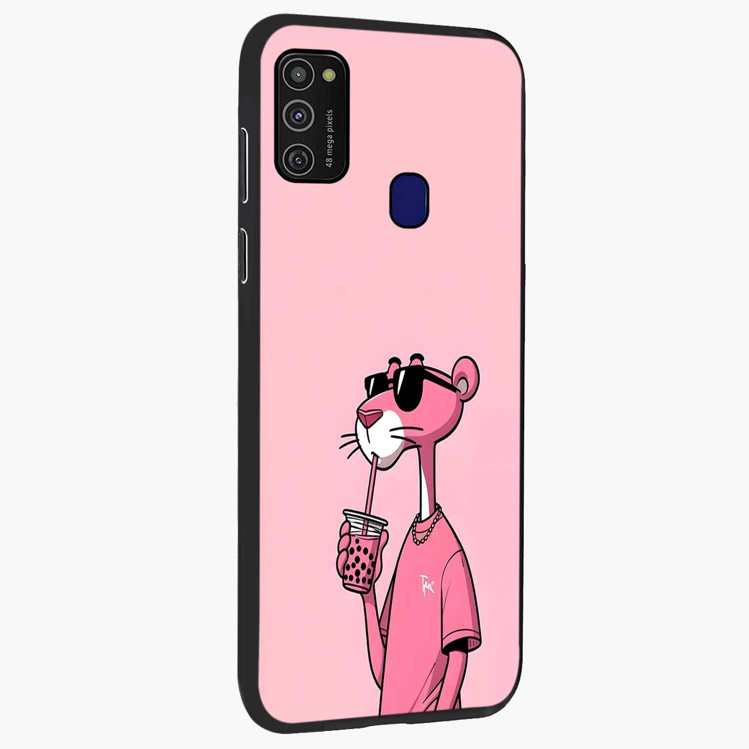 Pink Panther Glass Case upright view showcasing fun animated artwork with stylish retro cartoon theme.