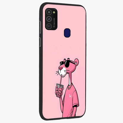 Pink Panther Glass Case upright view showcasing fun animated artwork with stylish retro cartoon theme.
