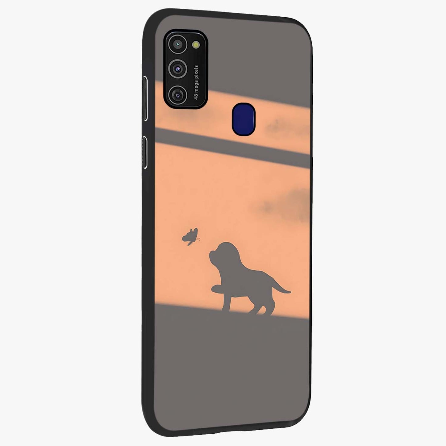 Puppy Shadow Art Glass Case upright view showcasing charming puppy artwork with creative silhouette theme.