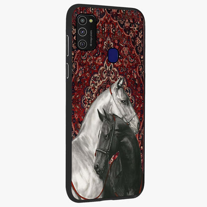 Regal Stallion Tapestry Glass Case upright view showcasing powerful horse artwork with elegant tapestry theme.