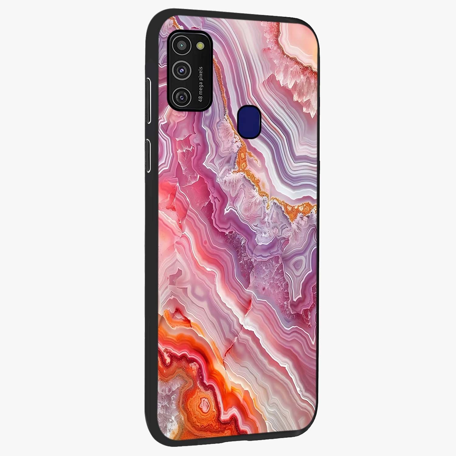 Rose Quartz Marble Glass Case upright view showcasing decorative marble artwork with luxurious pastel theme.