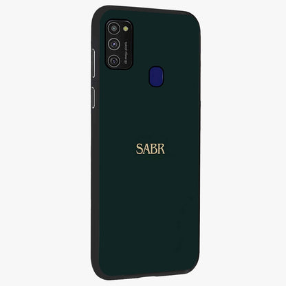 Sabr Minimal Patience Glass Case upright view showcasing calm minimalist artwork with motivational patience theme.