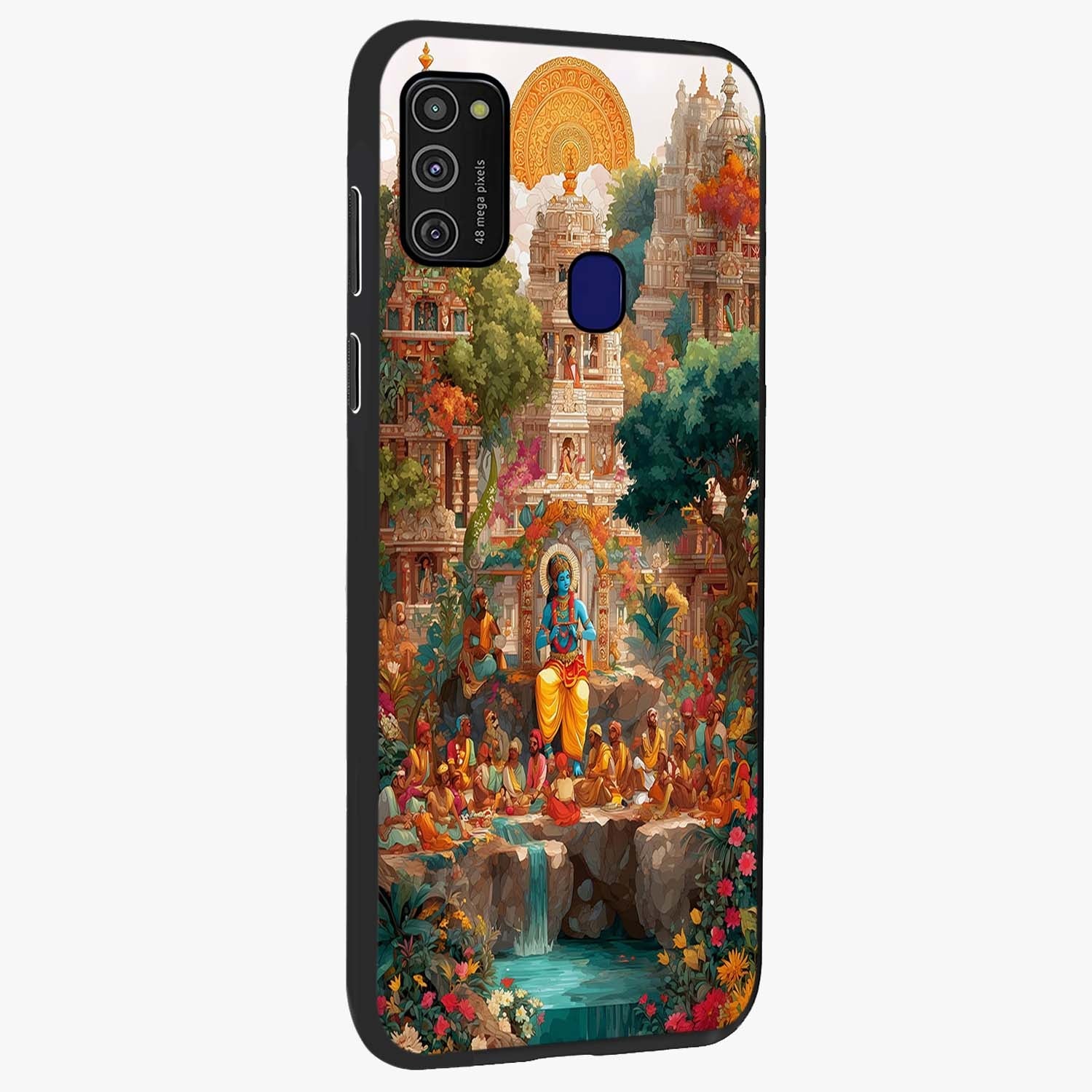 Sacred Sunlight Gods Glass Case upright view showcasing glowing divine artwork with sacred mythological theme.