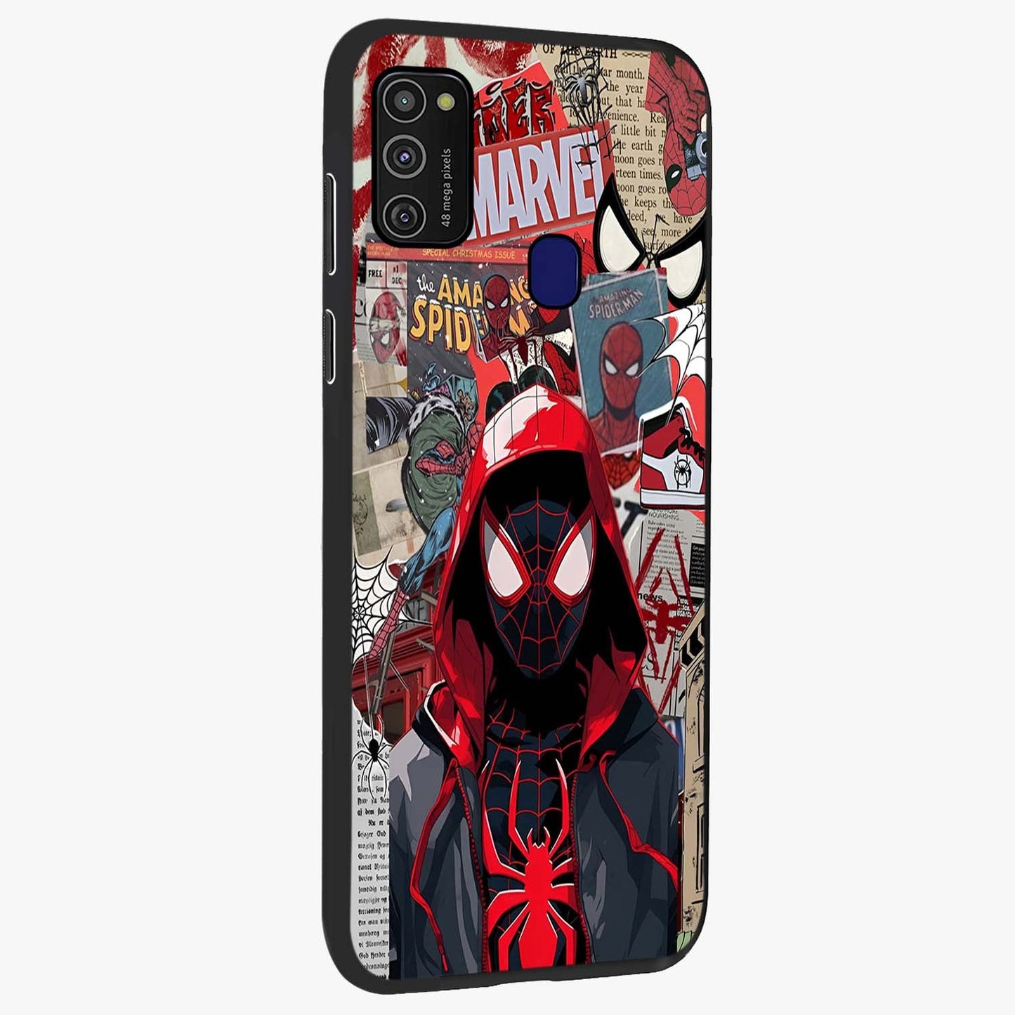 Spider Collage Street Glass Case upright view showcasing bold superhero artwork with urban street theme.