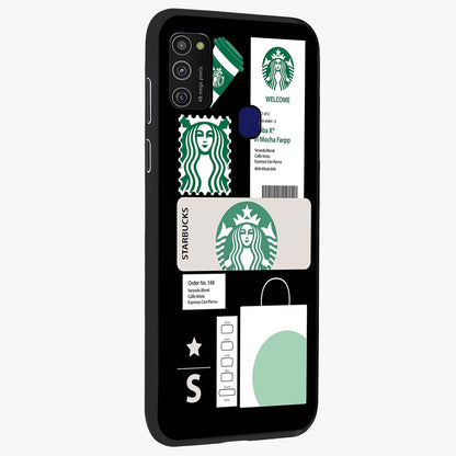 Starbucks Mocha Glass Case upright view showcasing trendy coffee inspired artwork with modern lifestyle theme.