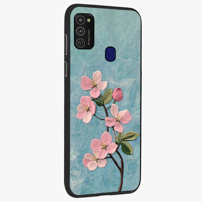 Threaded Blossom Breeze Glass Case upright view showcasing graceful flower artwork with calm botanical theme.
