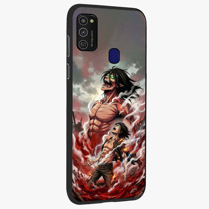 Titan Awakening Fury Glass Case upright view showcasing intense titan artwork with epic fantasy theme.