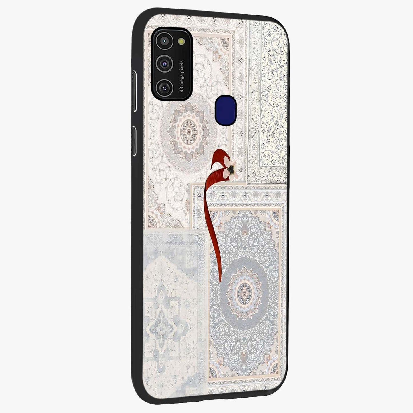 White Aesthetic Bow Glass Case upright view showcasing delicate ribbon bow artwork with cute minimalist theme.