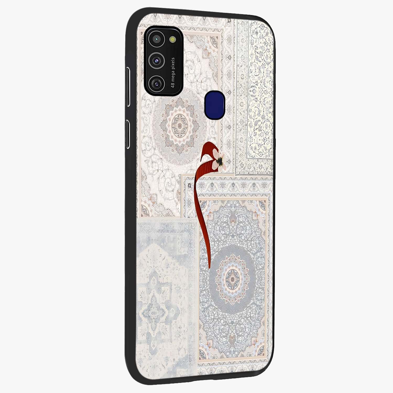 White Aesthetic Bow Glass Case upright view showcasing delicate ribbon bow artwork with cute minimalist theme.