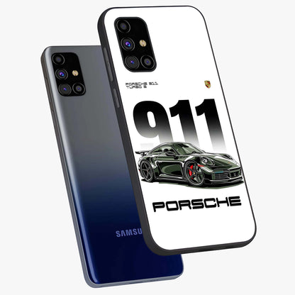 911 Turbo Dominance Glass Case displayed in premium angled mockup highlighting sporty car illustration and sleek glass surface.