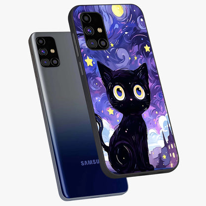 Abstract Cat Art Glass Case displayed in angled mockup highlighting modern abstract cat artwork and sleek glass surface.