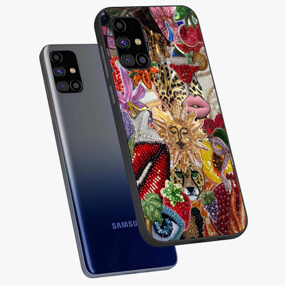 Beaded Fashion Jungle Glass Case displayed in angled mockup highlighting colorful fashion bead design and artistic pattern.