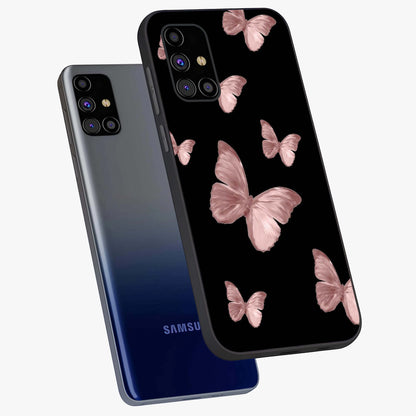 Butterfly Pattern Glass Case displayed in angled mockup highlighting delicate butterfly design and aesthetic pattern style.