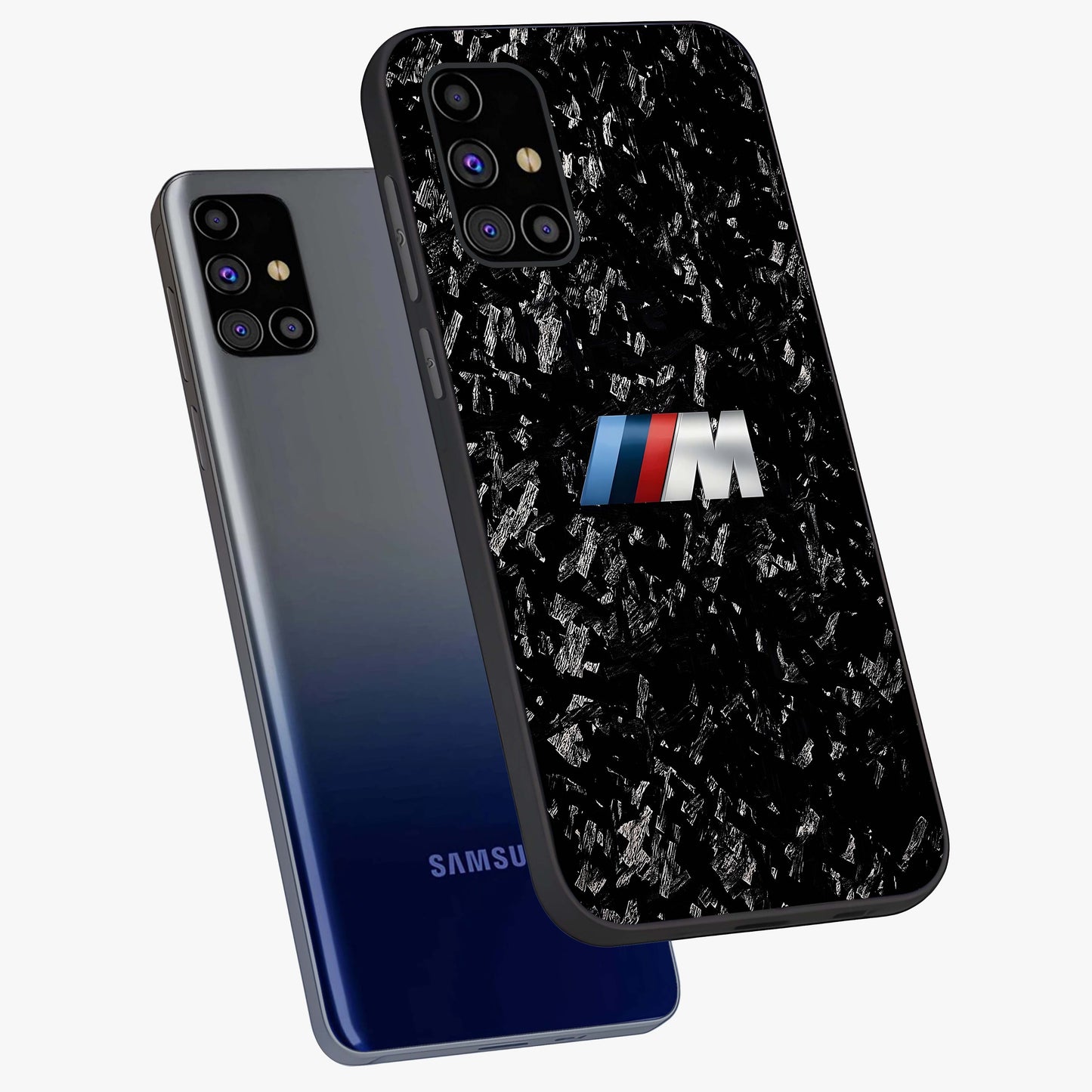 Carbon Speed Mark Glass Case displayed in angled mockup highlighting racing inspired carbon design and sleek aesthetic style.