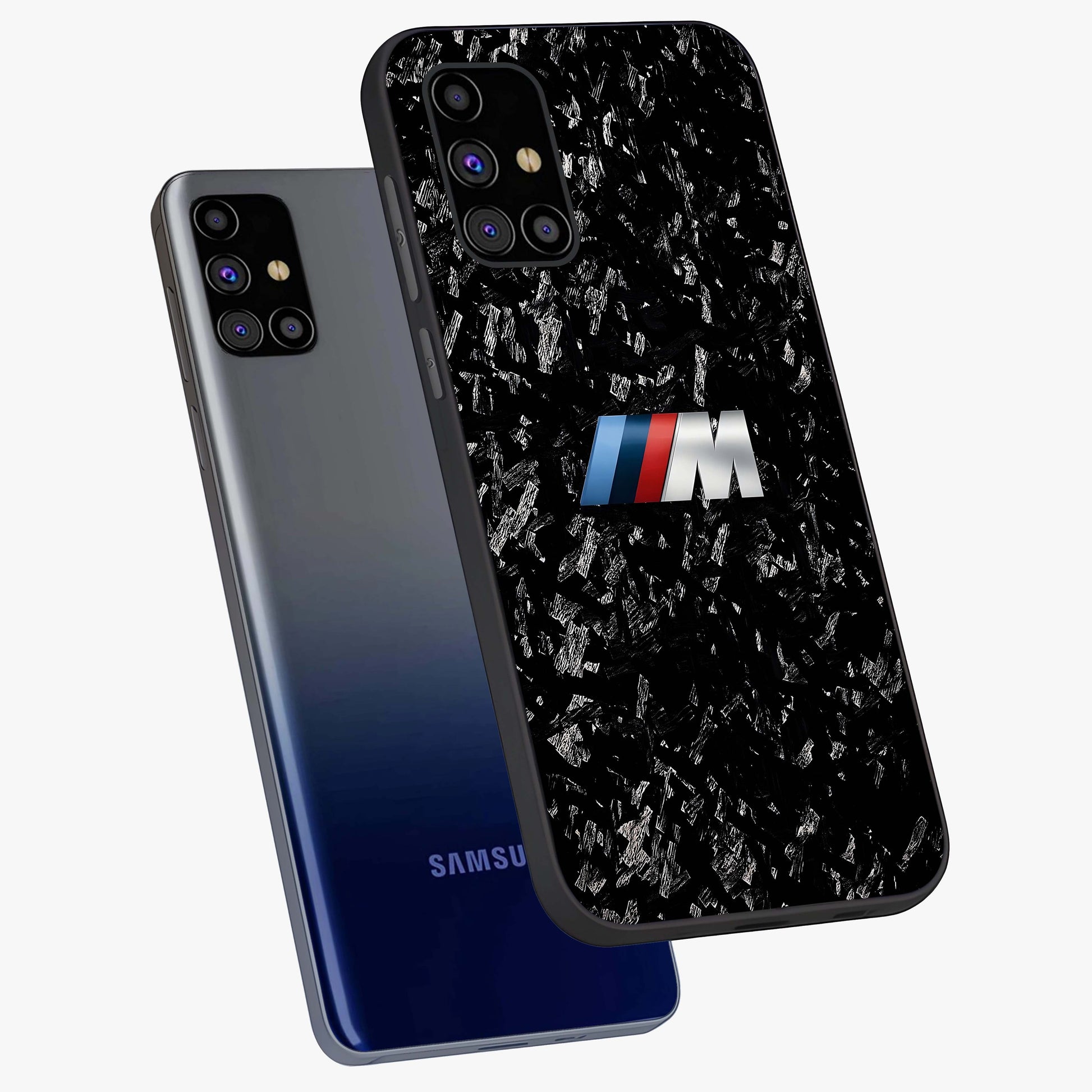 Carbon Speed Mark Glass Case displayed in angled mockup highlighting racing inspired carbon design and sleek aesthetic style.