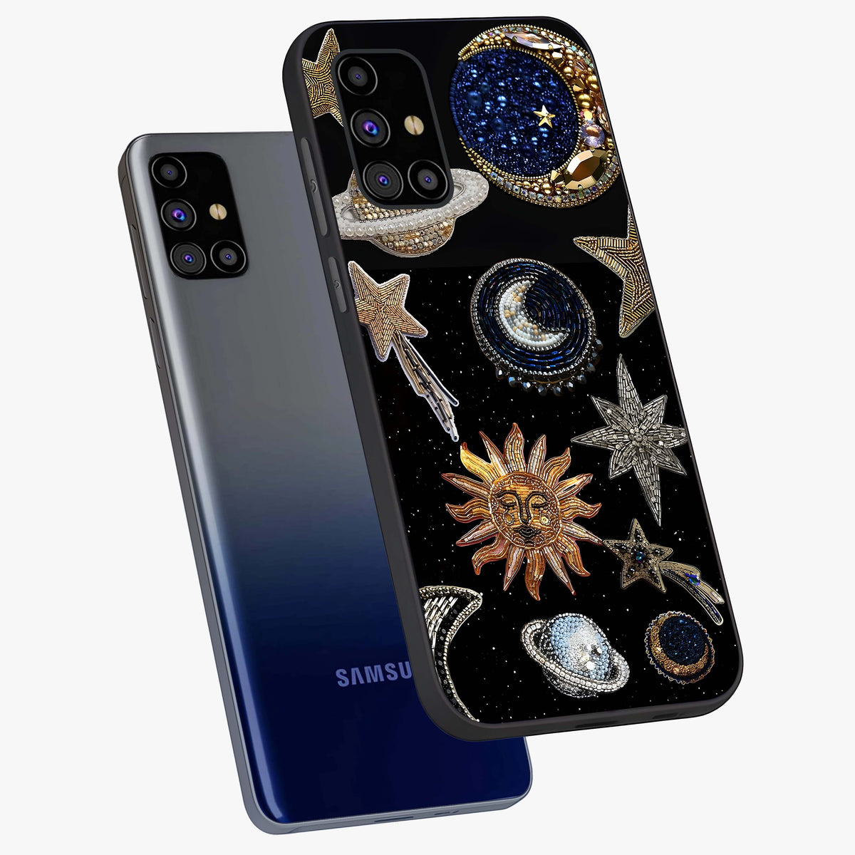 Celestial Gem Constellations Glass Case displayed in angled mockup highlighting gemstone inspired constellation design.