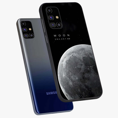 Cosmic Moon Glow Glass Case displayed in angled mockup highlighting celestial moon design with cosmic aesthetic theme.