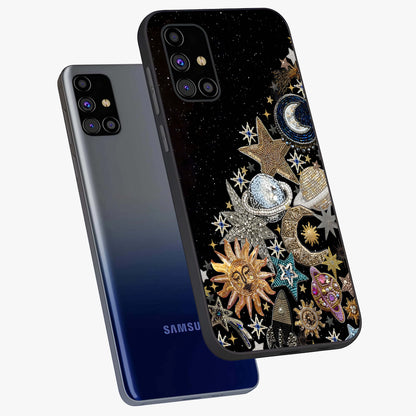 Cosmic Sparkle Dreams Glass Case displayed in angled mockup highlighting dreamy star sparkle design with celestial aesthetic.
