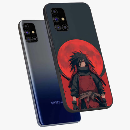 Crimson Moon Warlord Glass Case displayed in angled mockup highlighting dramatic crimson moon design with fantasy aesthetic.
