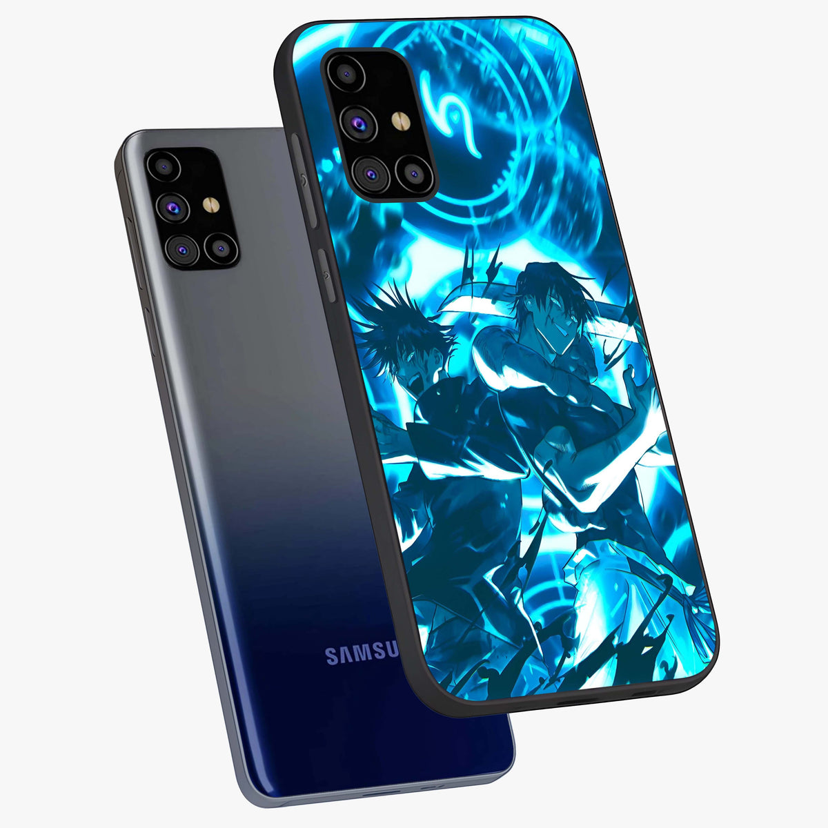Cursed Energy Clash Glass Case displayed in angled mockup highlighting powerful battle inspired graphic with anime style aesthetic.