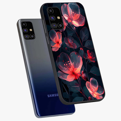 Dark Shade of Flower Glass Case displayed in angled mockup highlighting moody floral illustration with aesthetic dark tones.