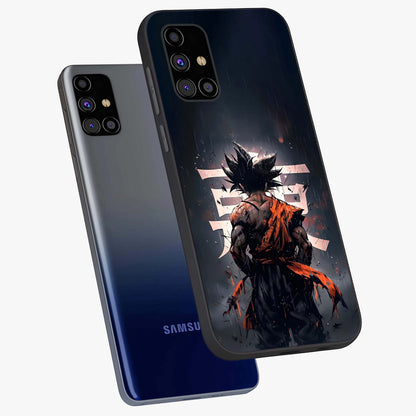 Dark Warrior In Rain Glass Case displayed in angled mockup highlighting dramatic warrior illustration with dark rain aesthetic.