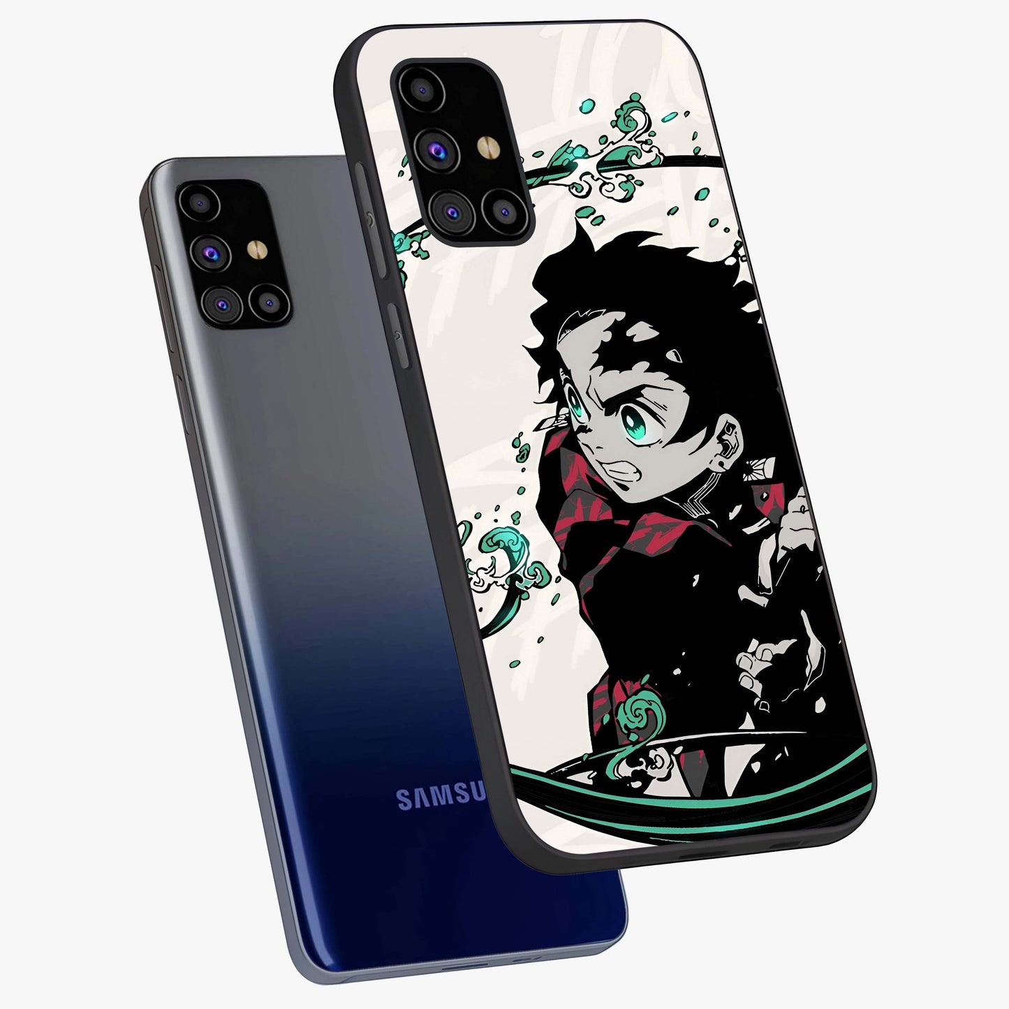 Demon Slayer Glass Case displayed in angled mockup highlighting dramatic anime character design with action aesthetic.