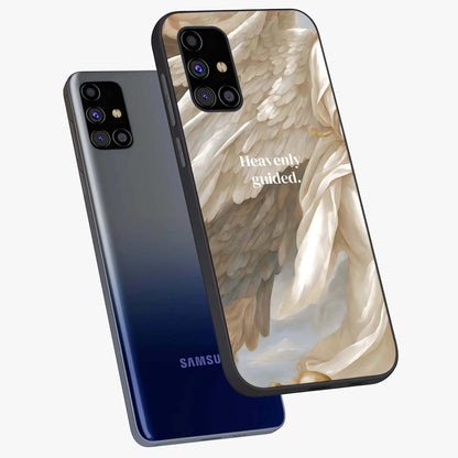Divine Winged Grace Glass Case displayed in angled mockup highlighting graceful wing design with divine aesthetic style.