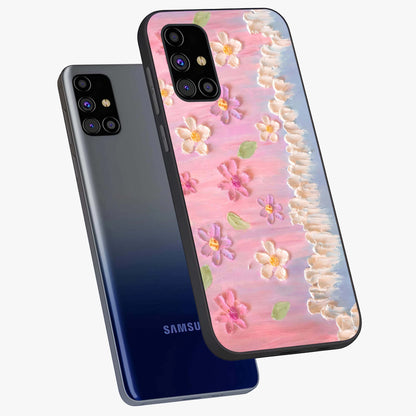 Dreamy Painted Garden Glass Case displayed in angled mockup highlighting colorful garden illustration with dreamy aesthetic style.