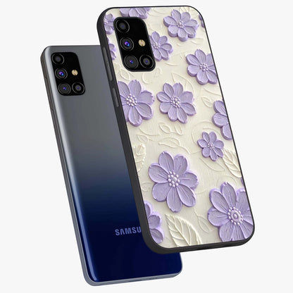 Floral Wall Art With Purple Flowers Glass Case displayed in angled mockup highlighting vibrant purple floral illustration with artistic aesthetic.