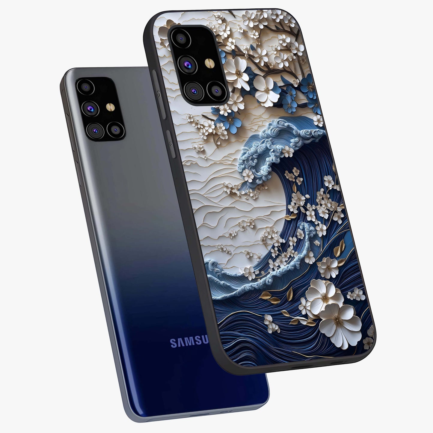 Floral Wave Origami Glass Case displayed in angled mockup highlighting geometric origami flower design with modern aesthetic style.