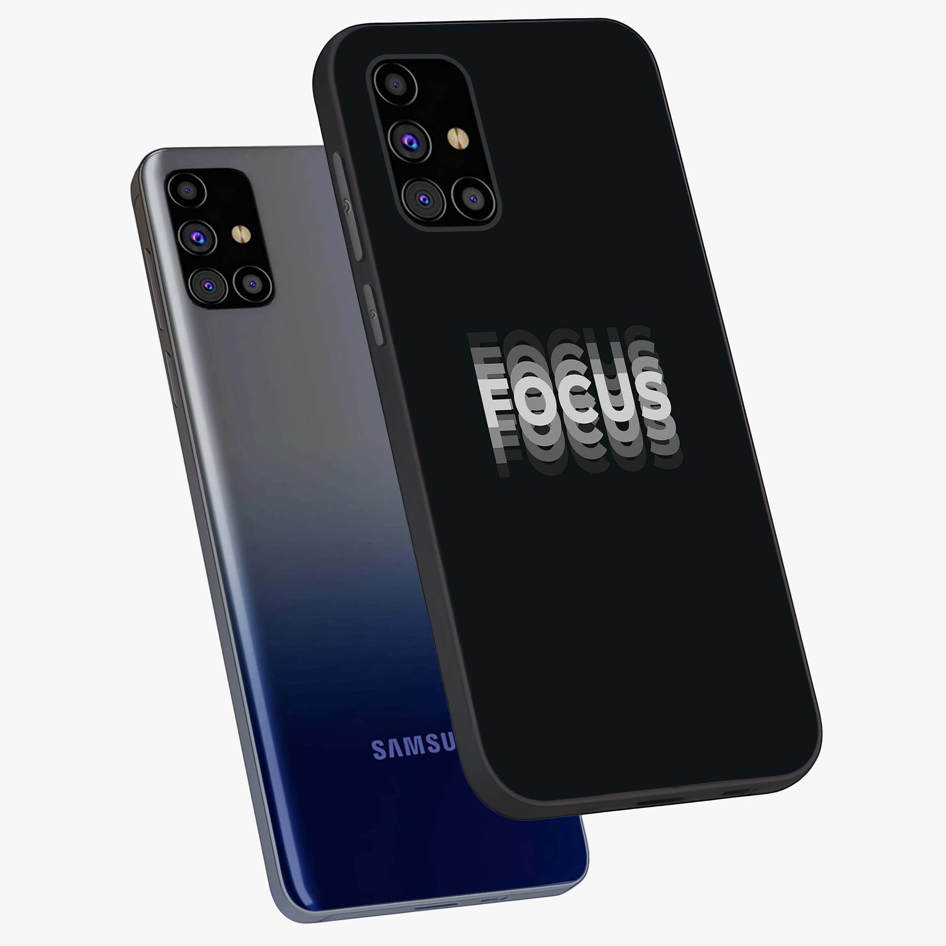 Focus Mode On Glass Case displayed in angled mockup highlighting clean minimal text artwork with modern aesthetic style.