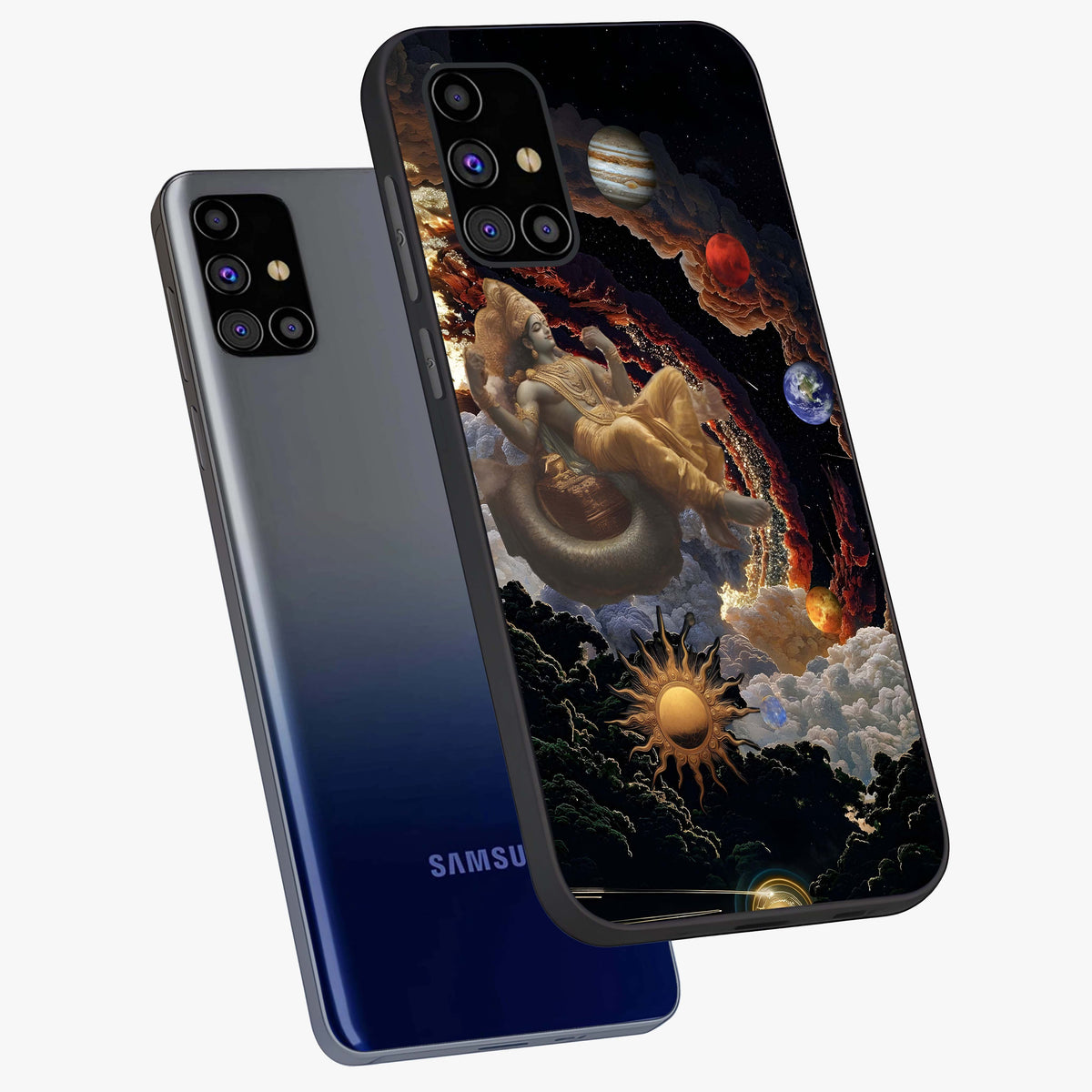 Galactic Divine God Glass Case displayed in angled mockup highlighting powerful celestial deity illustration with galactic aesthetic.
