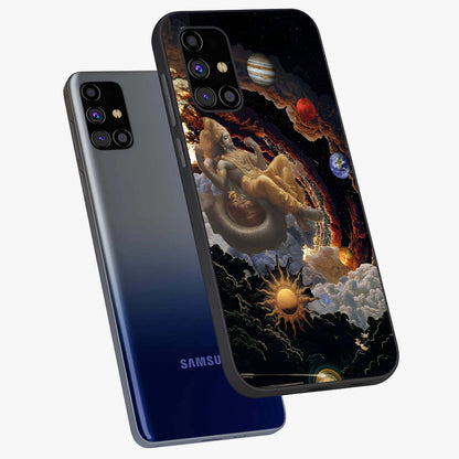 Galactic Divine God Glass Case displayed in angled mockup highlighting powerful celestial deity illustration with galactic aesthetic.