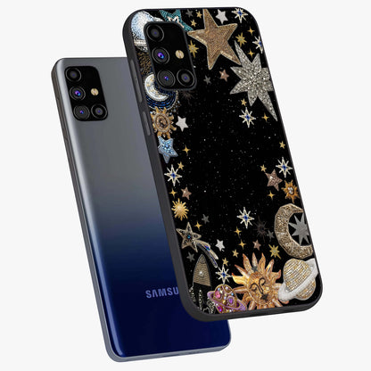 Galactic Jewel Stars Glass Case displayed in angled mockup highlighting shining celestial star design with cosmic aesthetic style.