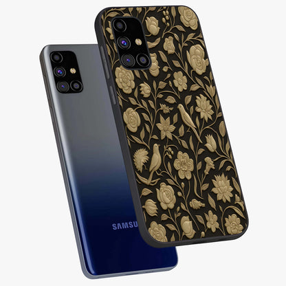 Golden Evil Eye Mandala Glass Case displayed in angled mockup highlighting protective evil eye symbol with golden mandala design.