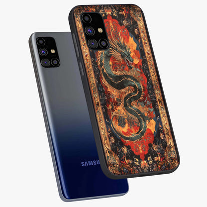 Inferno Dragon Soul Glass Case displayed in angled mockup highlighting powerful dragon illustration with inferno aesthetic.