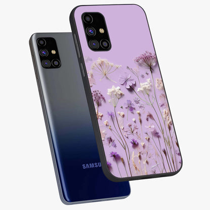 Lavender Blossom Dream Glass Case displayed in angled mockup highlighting dreamy lavender flower design with calming aesthetic style.