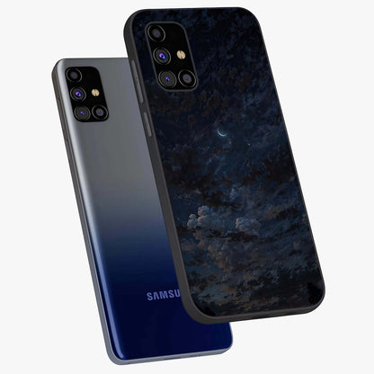 Lunar Veil Silence Glass Case displayed in angled mockup highlighting soft lunar design with peaceful celestial aesthetic.