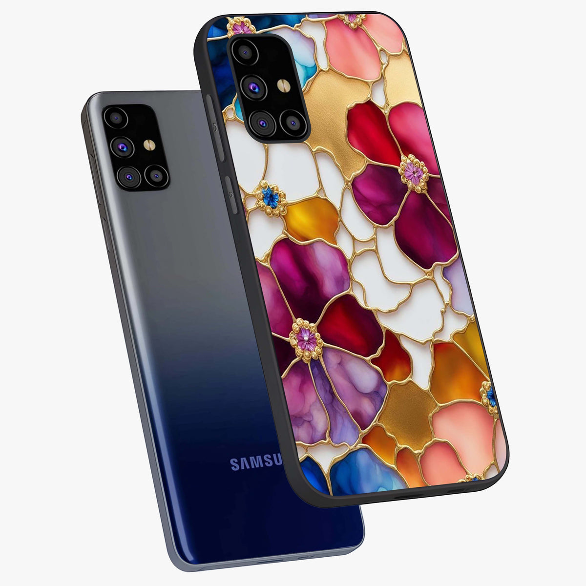 Marble Flower Pattern Glass Case displayed in angled mockup highlighting elegant marble floral design with modern aesthetic.