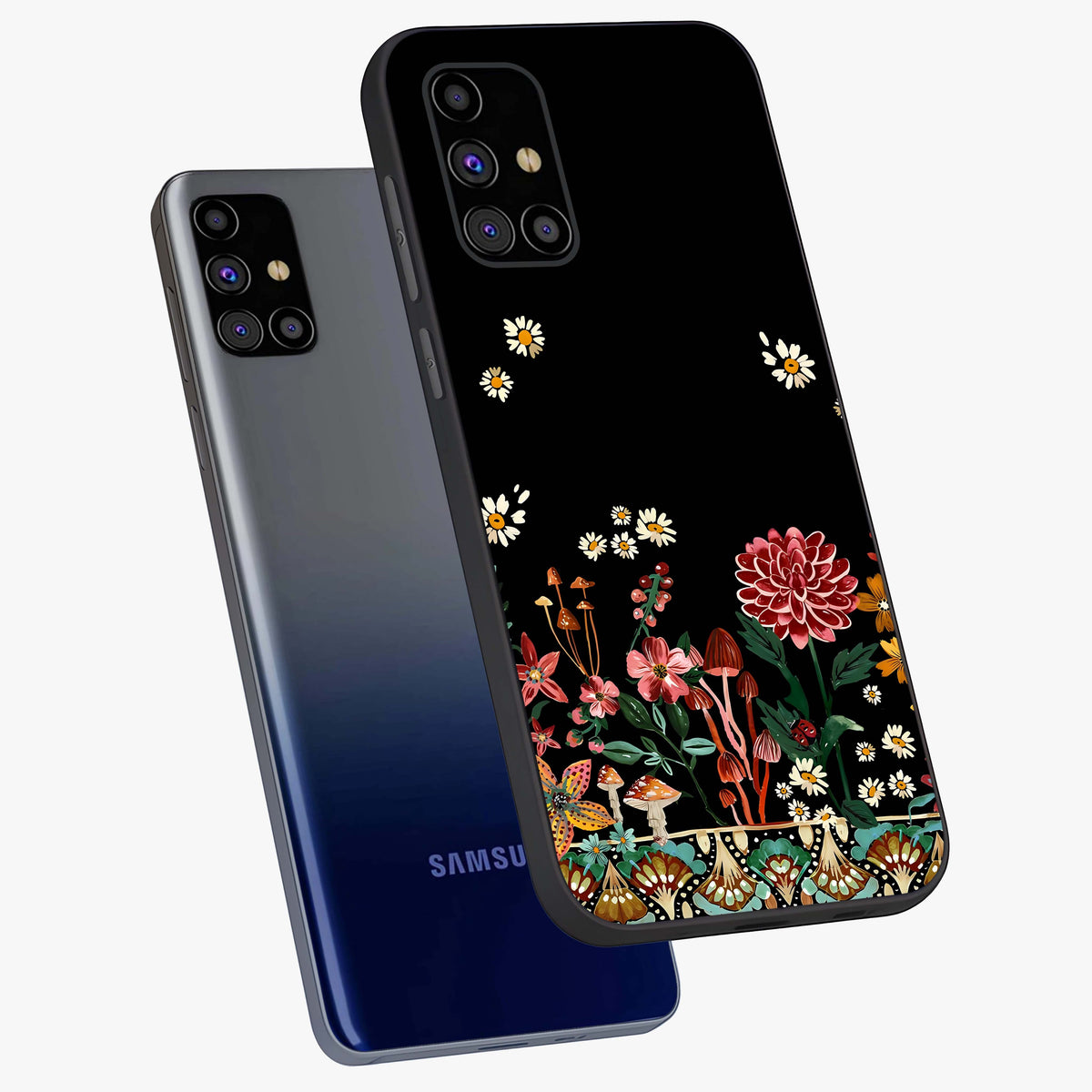 Midnight Bloom Pattern Glass Case displayed in angled mockup highlighting elegant flower design with midnight aesthetic style.