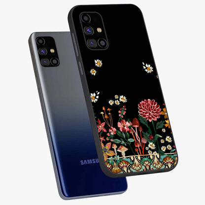 Midnight Bloom Pattern Glass Case displayed in angled mockup highlighting elegant flower design with midnight aesthetic style.