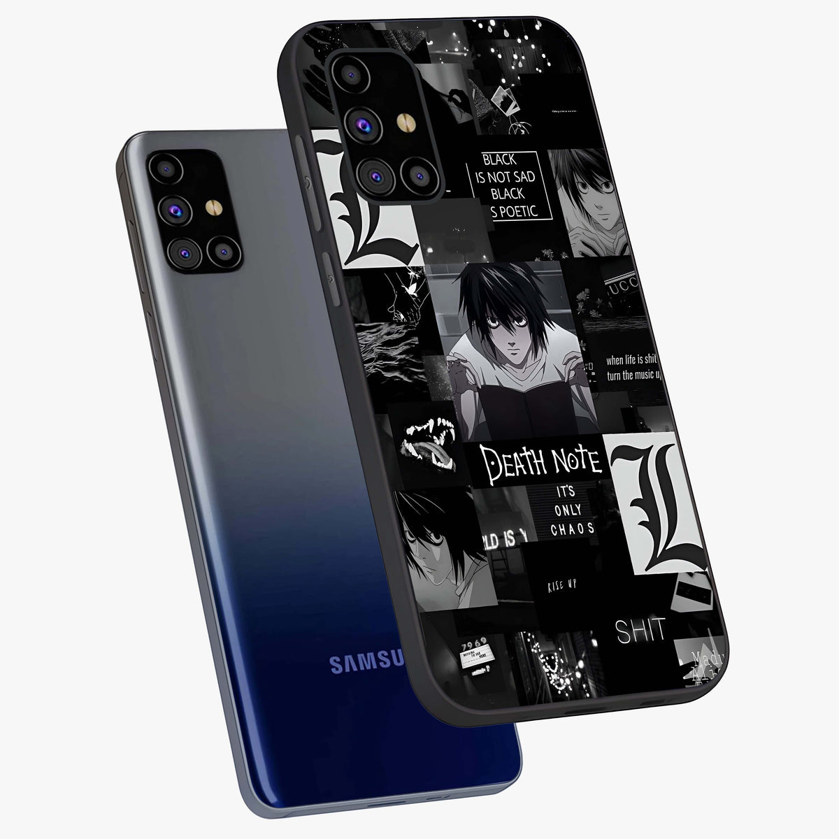 Midnight Chaos Mind Glass Case displayed in angled mockup highlighting chaotic artistic design with dramatic midnight aesthetic.