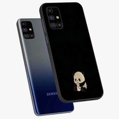 Midnight Panda Love Glass Case displayed in angled mockup highlighting adorable panda illustration with midnight aesthetic.